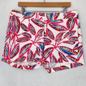 J Crew Shorts Womens 10 Pink White Tropical Flat Front Cotton Twill Chino Casual